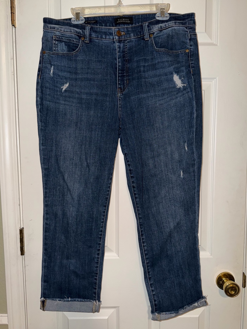 Talbots Indigo Distressed High Waist Straight Cropped Jeans